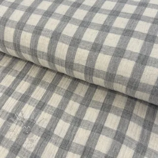 Dvoslojna gaza/muslin LINEN YARN DYED Checks grey natural