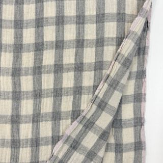 Dvoslojna gaza/muslin LINEN YARN DYED Checks grey natural