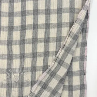 Dvoslojna gaza/muslin LINEN YARN DYED Checks grey natural