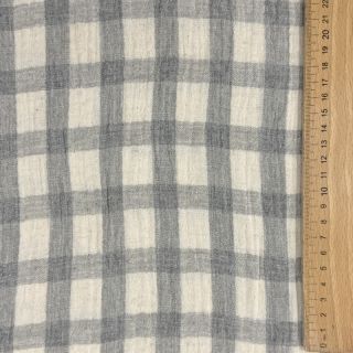 Dvoslojna gaza/muslin LINEN YARN DYED Checks grey natural