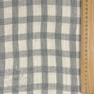 Dvoslojna gaza/muslin LINEN YARN DYED Checks grey natural