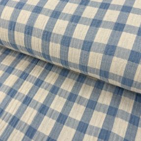 Dvoslojna gaza/muslin LINEN YARN DYED Checks light blue natural