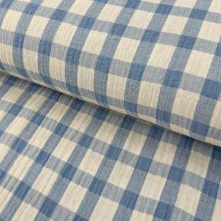 Dvoslojna gaza/muslin LINEN YARN DYED Checks light blue natural