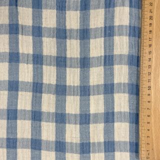 Dvoslojna gaza/muslin LINEN YARN DYED Checks light blue natural