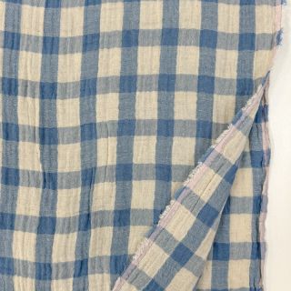 Dvoslojna gaza/muslin LINEN YARN DYED Checks light blue natural