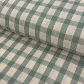Dvoslojna gaza/muslin LINEN YARN DYED Checks sage natural