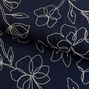 Viskoza z lanom EMBROIDERY Flower Danielle navy