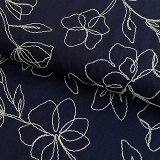 Viskoza z lanom EMBROIDERY Flower Danielle navy
