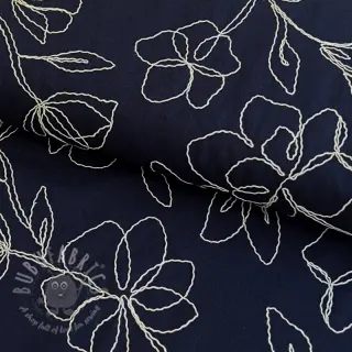 Viskoza z lanom EMBROIDERY Flower Danielle navy