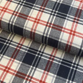 Bombažna tkanina YARN DYED CHECK BRUSHED navy brick