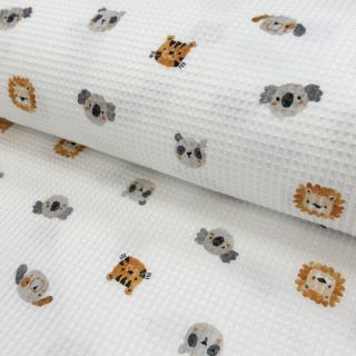 Bombažni vafel Animals white digital print
