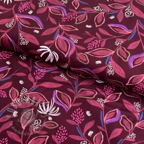 Bombažna tkanina Leaves bordeaux digital print