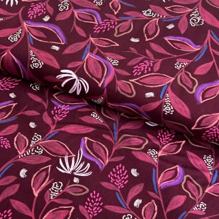 Bombažna tkanina Leaves bordeaux digital print