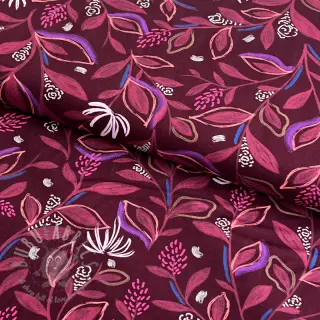 Bombažna tkanina Leaves bordeaux digital print