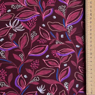 Bombažna tkanina Leaves bordeaux digital print