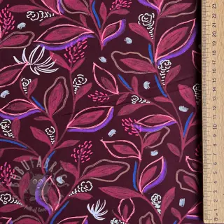 Bombažna tkanina Leaves bordeaux digital print