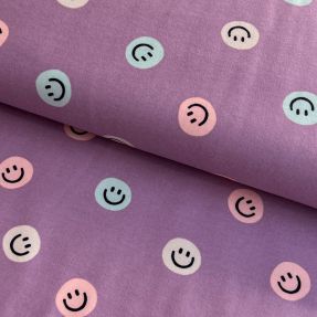 Bombažna tkanina FLANNEL Happy faces lavender