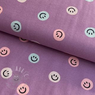 Bombažna tkanina FLANNEL Happy faces lavender