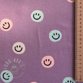 Bombažna tkanina FLANNEL Happy faces lavender