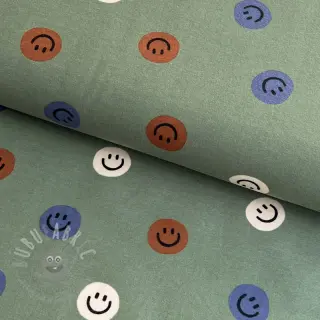 Bombažna tkanina FLANNEL Happy faces army green