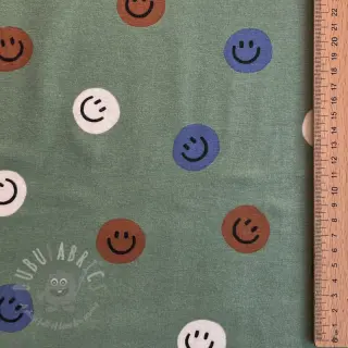 Bombažna tkanina FLANNEL Happy faces army green