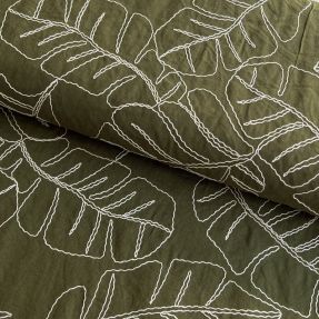 Viskoza z lanom EMBROIDERY Leaves forest green