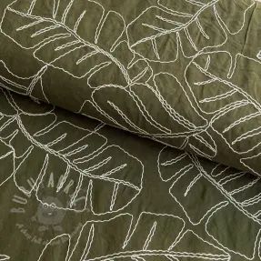 Viskoza z lanom EMBROIDERY Leaves forest green