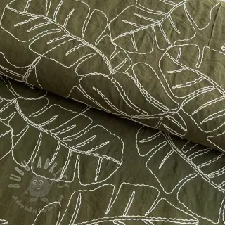 Viskoza z lanom EMBROIDERY Leaves forest green