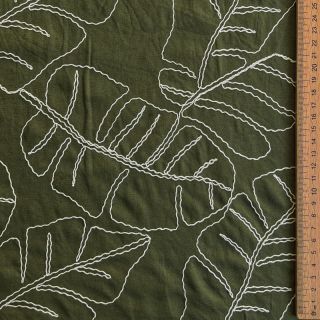 Viskoza z lanom EMBROIDERY Leaves forest green