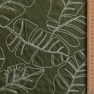 Viskoza z lanom EMBROIDERY Leaves forest green