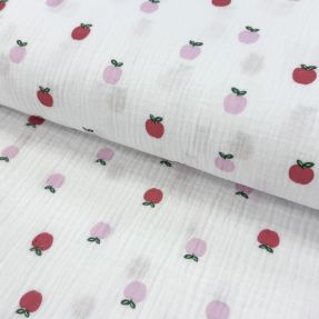 Dvoslojna gaza/muslin Fruits apple white