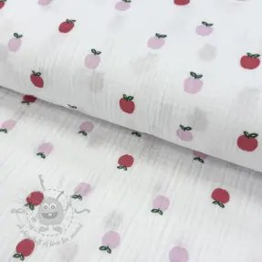 Dvoslojna gaza/muslin Fruits apple white
