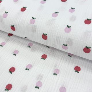 Dvoslojna gaza/muslin Fruits apple white