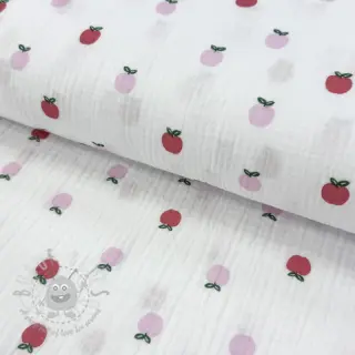 Dvoslojna gaza/muslin Fruits apple white