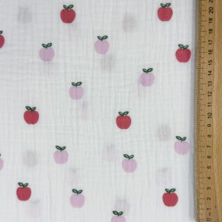 Dvoslojna gaza/muslin Fruits apple white