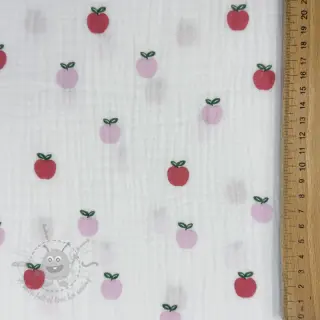 Dvoslojna gaza/muslin Fruits apple white