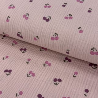 Dvoslojna gaza/muslin Fruits cherry soft rose