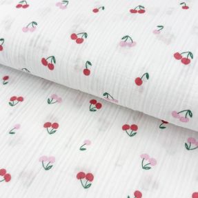 Dvoslojna gaza/muslin Fruits cherry white