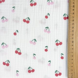 Dvoslojna gaza/muslin Fruits cherry white