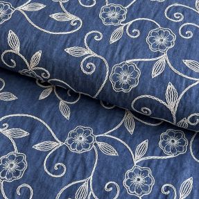Bombažna tkanina JEANS EMBROIDERY Flowers