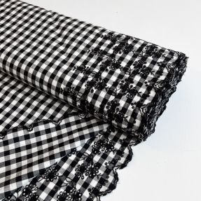 Bombažna tkanina Checks black white 1-side border