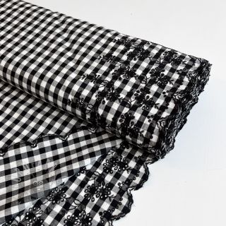 Bombažna tkanina Checks black white 1-side border