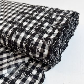 Bombažna tkanina Checks black white 1-side border