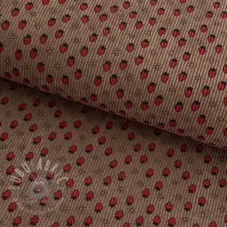 Žamet STRETCH Little strawberries taupe