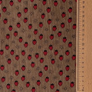 Žamet STRETCH Little strawberries taupe