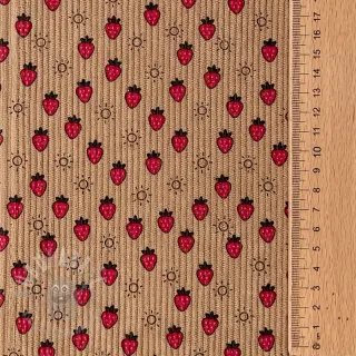 Žamet STRETCH Little strawberries sand