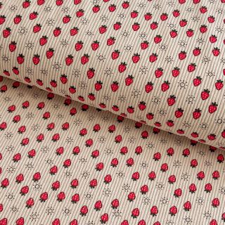Žamet STRETCH Little strawberries light sand