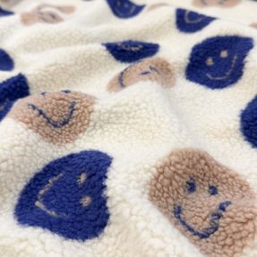 Plaščevina TEDDY JACQUARD Happy faces ecru