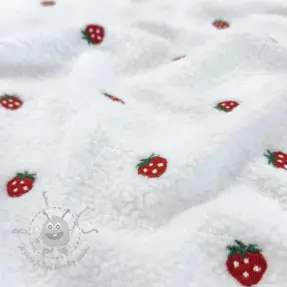 Plaščevina TEDDY EMBROIDERY Strawberries white