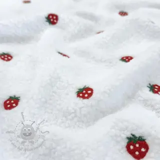 Plaščevina TEDDY EMBROIDERY Strawberries white